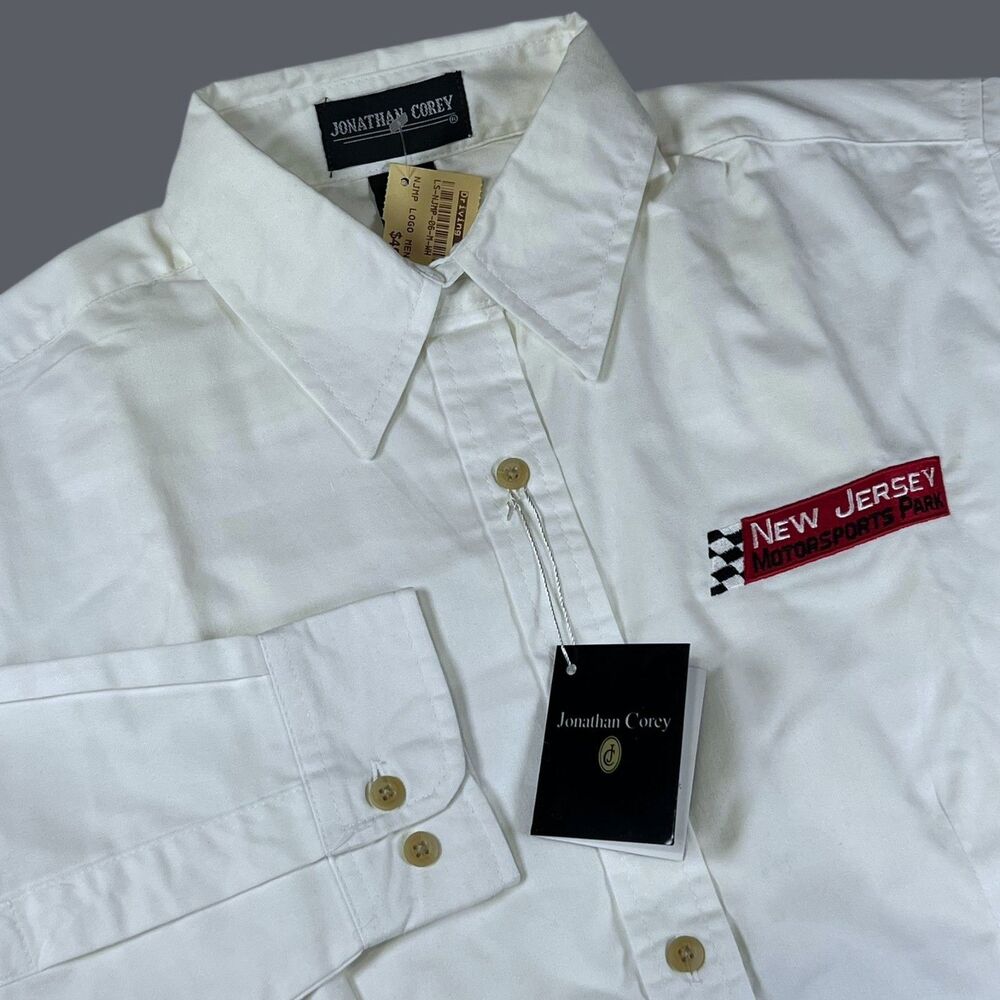 NWT Jonathan Corey Button Down Shirt White M New Jersey Motorsports Park Racing
